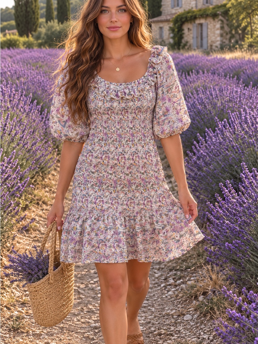 Saints & Hearts Floral Smocked Puff Sleeve Dress Size S